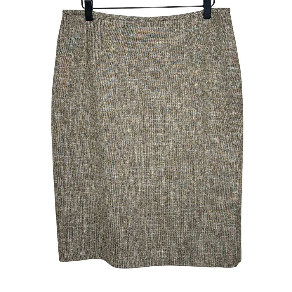 Le Suit Cream Knit Knee Length Pencil Skirt Back Slit Hidden Zipper Workwear 12